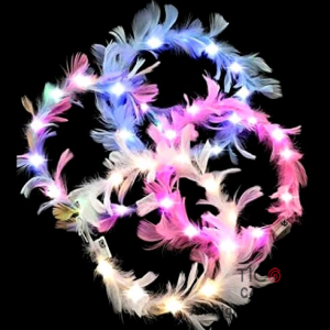 VINCHA CORONA DE PLUMAS CON LUZ LED COLORES SURTIDOS x 12 UNIDADES